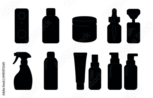 Beauty and personal care silhouette icons set. skincare, cosmetics, hygiene symbols
