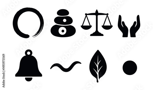 Zen and balance silhouette icons set. harmony and meditation symbols