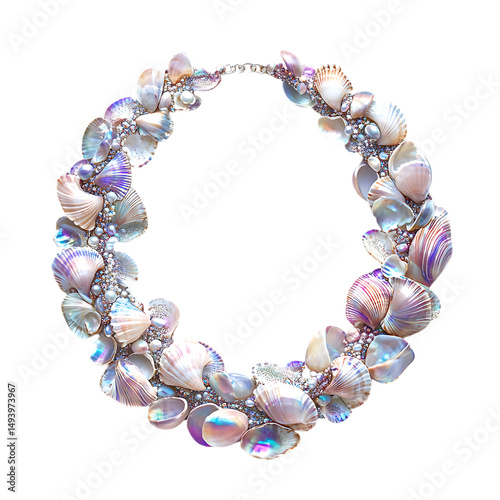 Elegant Shell Necklace with a Freeflowing Arrangement Isolated on Transparent Background