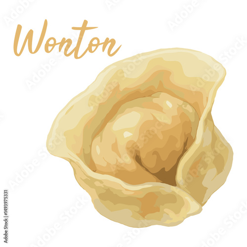 wonton dimsum in watercolor illustration style, isolated vector on white background