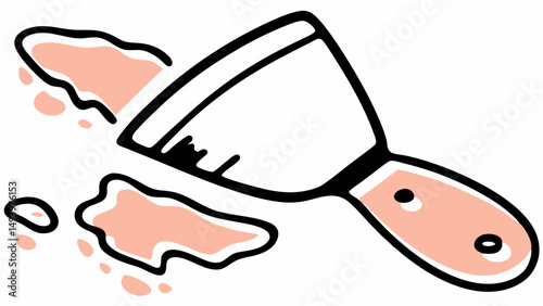 A vector image of a putty knife with paint splashes on the blade