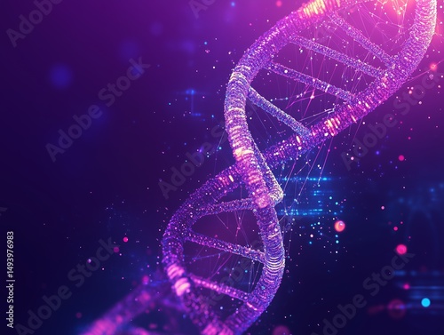 Abstract DNA Spin Microscopic View of Human Genome Structure on Dark Background