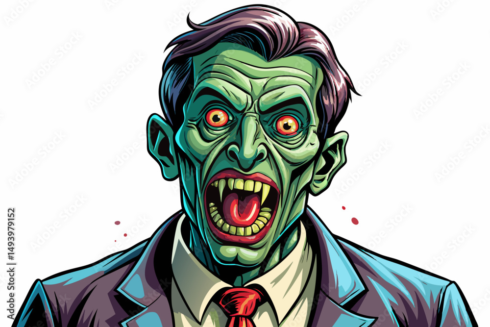 Fototapeta premium Cartoon zombie businessman stalking white isolated background