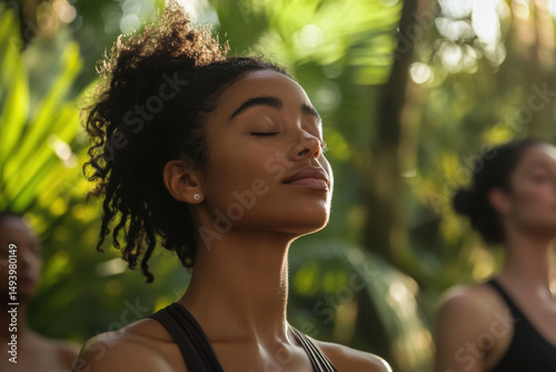 People meditating in the forest enjoying the benefits of mindfulness and yoga