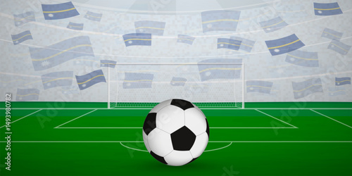 Nauruan Football Arena Full of Fans with National Flags, Sports Event Illustration.