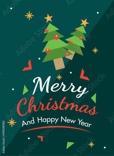 Vertical minimalist Merry christmas card Vector