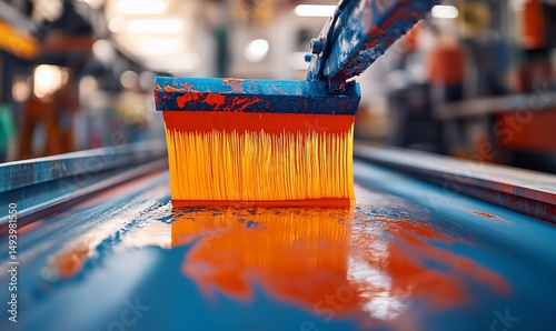 Industrial paintbrush application on conveyor belt
