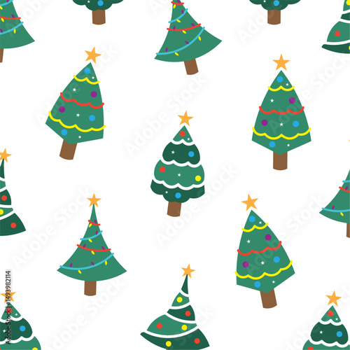 Pattern of decorated Christmas trees, Vector