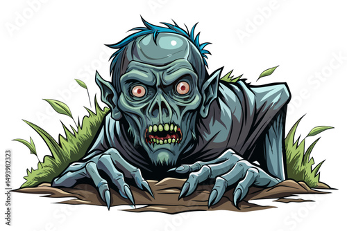 vector zombie character from grave white isolated background