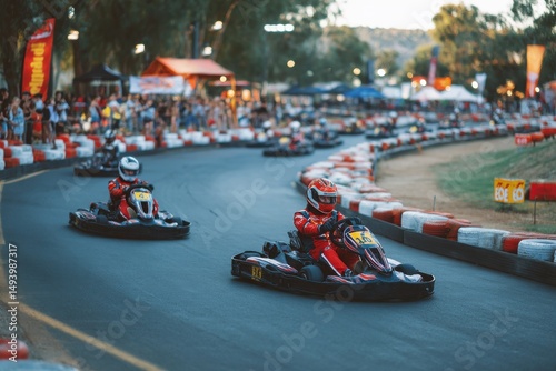 Friends racing go-karts on a track