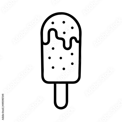 Line art illustration of ice cream popsicle on a stick, icon, vector 