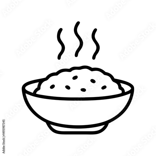 Steaming bowl of porridge with steam rising above it, icon, vector