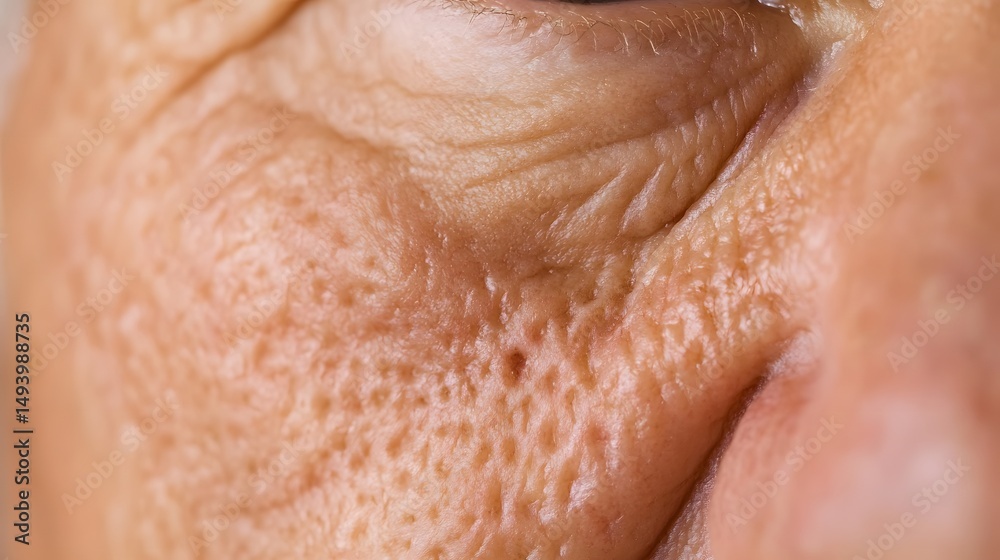 Fototapeta premium Closeup Wrinkled Skin Texture Elderly Person Face