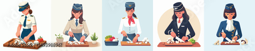 female flight attendant character vector cutting mushrooms