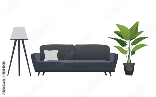 dark black sofa with modern floor lamp