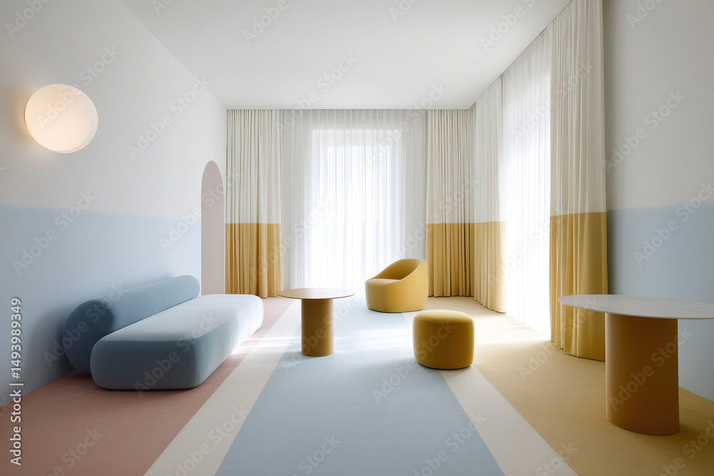 Fototapeta premium modern living room design featuring ultrabright contrasting shades showcasing harmonious blend of bold colors