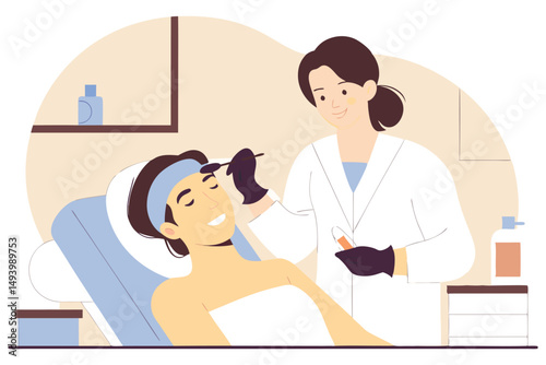 Elegant facial treatment in a modern beauty salon, skin care procedure with glowing skin, flat vector illustration, spa day concept