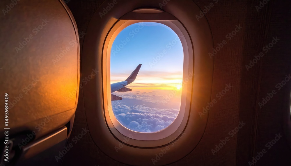 Sunrise View from Airplane Window - Travel and Sky Sunrise View from Airplane Window - Travel and Sky