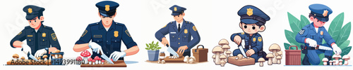 police character vector slicing mushrooms