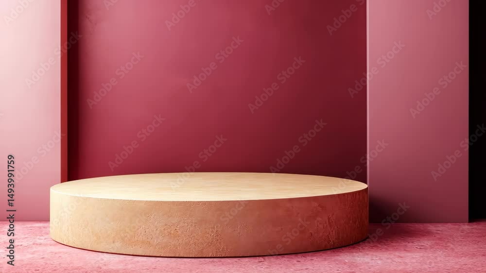 Minimalist Podium for Display: A minimalist, elegantly designed podium for showcasing products or concepts, set against a backdrop of textured walls in a rich, inviting color palette.