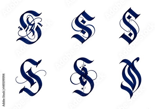 Elegant Gothic Calligraphy: Six Variations of the Letter 'S'