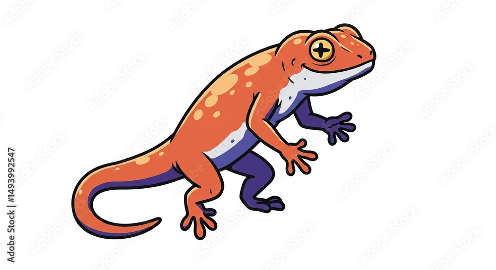 Fototapeta premium Cartoon Gecko Illustration Orange and Purple Lizard Graphic