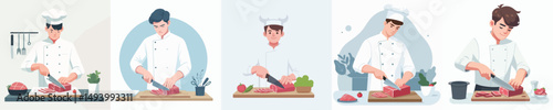 chef character vector cutting meat