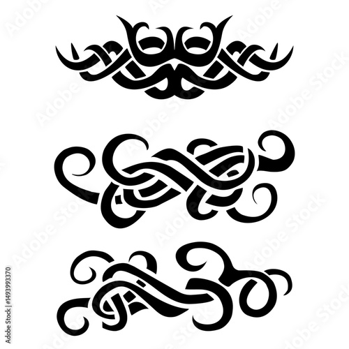 Tattoo set y2k neo tribal cyber ​​sigilism celtic nordic style ornament gothic maori isolated on white background