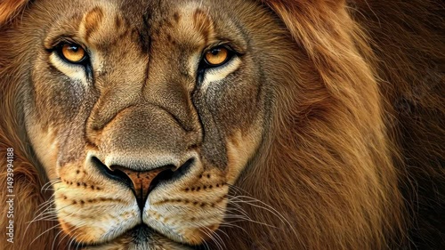 Regal Lion's Gaze: A captivating portrait of a majestic lion, his intense eyes fixed directly on the viewer, showcasing his strength and commanding presence. 