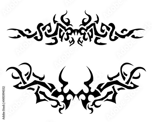 Tattoo cyber ​​sigilism set neo tribal celtic nordic y2k style ornament gothic maori isolated on white background