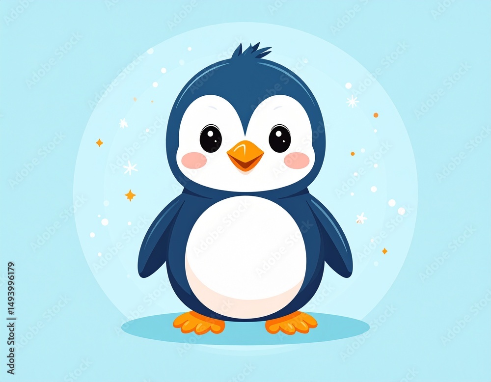 Naklejka premium Cute Penguin Illustration: Charming Solo Penguin Design for Kids' Rooms and Creative Spaces
