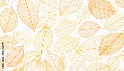 Golden Veins Delicate Leaf Skeleton Pattern on White