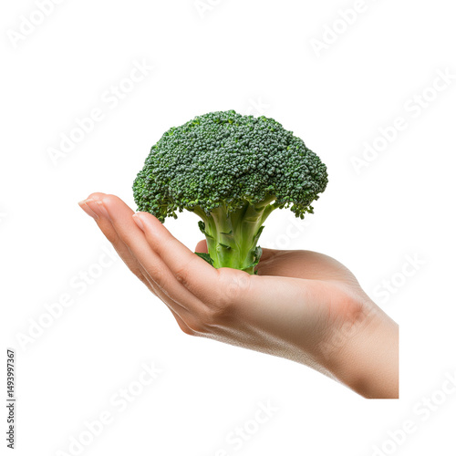 Fresh Broccoli Floret Held in a Hand, Healthy Eating Concept