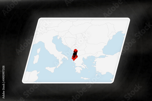 Albania Highlighted in Flag Colors on Geographic Map.
