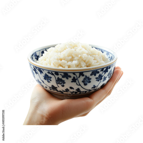 Hand Holding Bowl of Steamed Rice