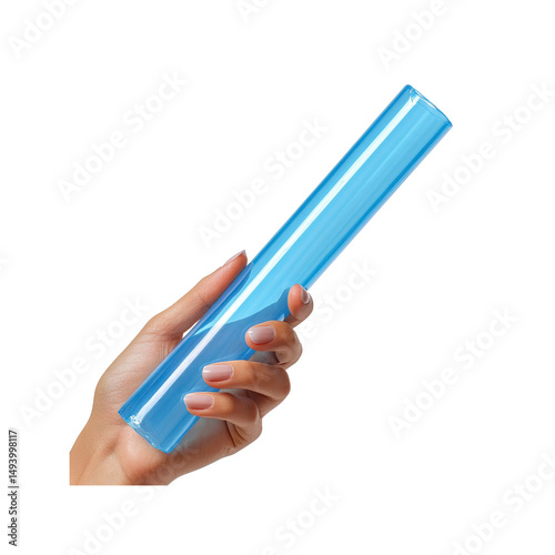 Woman's Hand Holding a Blue Glass Test Tube Filled with Clear Liquid