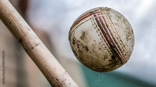 Dirty Cricket Ball in Mid-Air Closeup Photography
