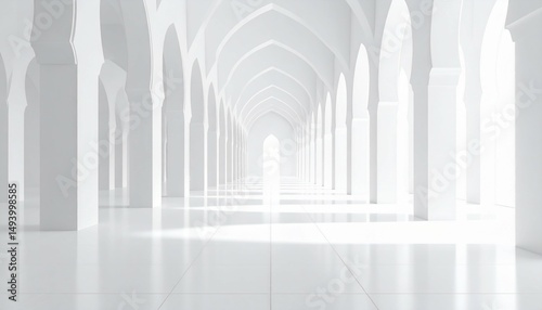 Arcade of Light White Columns  Arches in Serene Hallway
