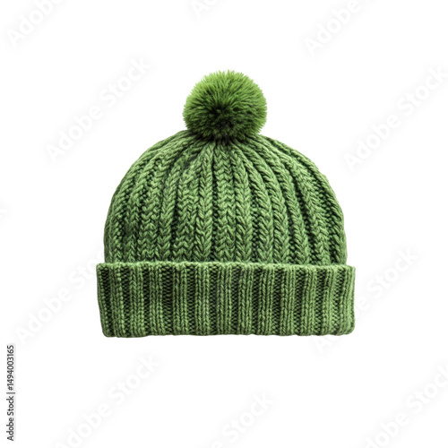 Stylish Green Knitted Beanie with Pompom - Winter Fashion Accessory