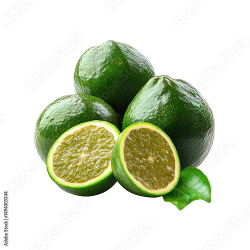 Fresh Green Limes with Juicy Slices, Isolated on Transparent Background