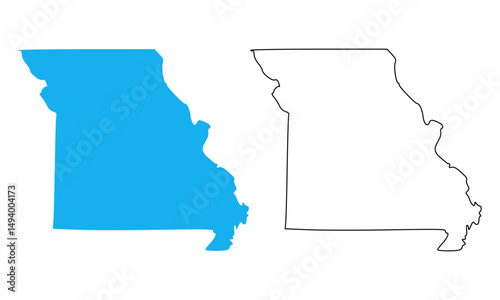 Map of the state of Missouri, United States. Map with detailed outlines and blue silhouettes
