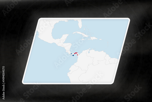 Panama Highlighted in Flag Colors on Geographic Map.