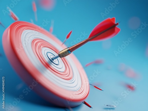 Red Dart in Bullseye of Red and White Dartboard