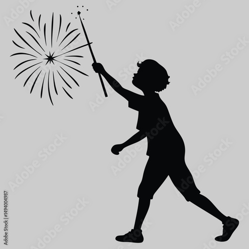 a person holding a sparkler silhouette vector design art and illustration