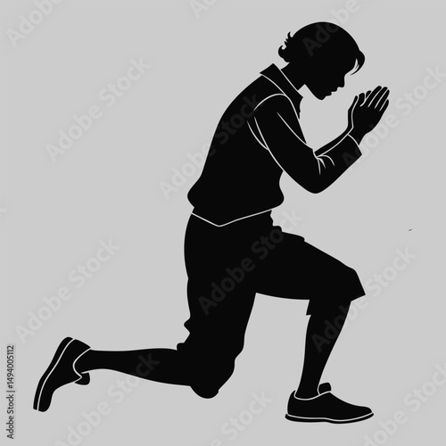 a person kneeling in prayer silhouette vector design art and illustration