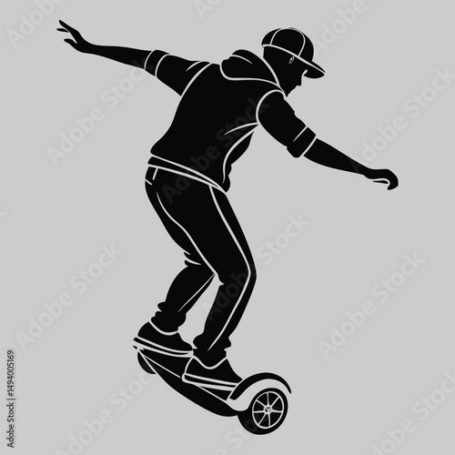a person riding a hoverboard silhouette vector design art and illustration