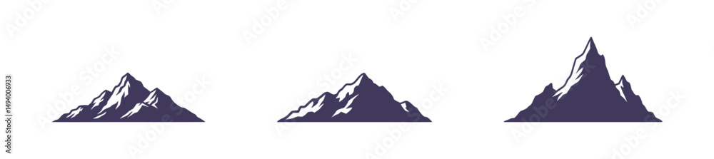 Fototapeta premium Three Mountain Ranges Silhouettes Against White Background