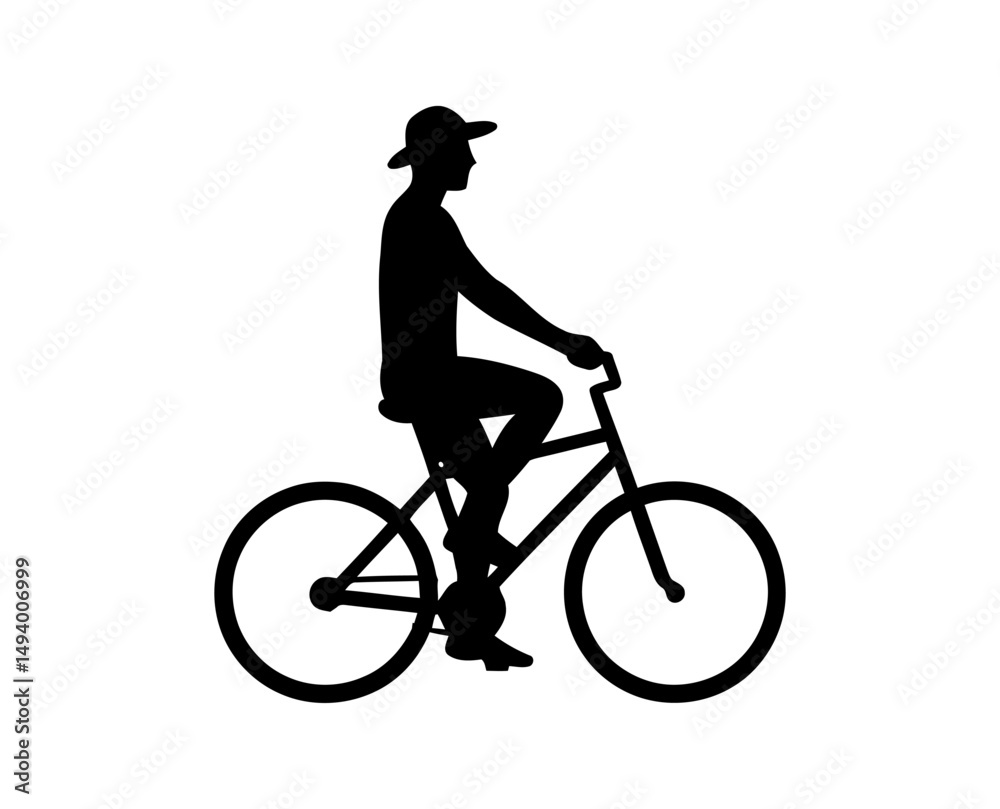 Obraz premium Person Riding a Bicycle Silhouette Illustration Against White Background