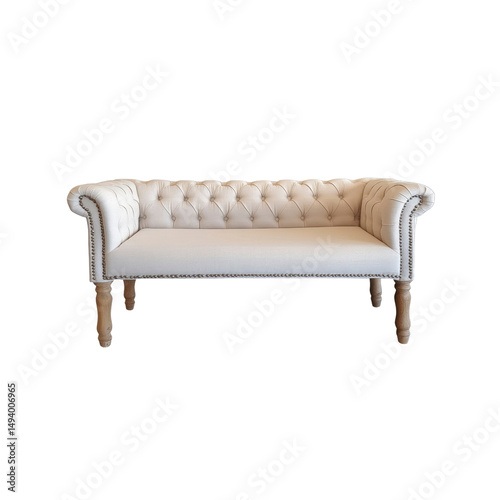 Elegant Cream Button Tufted Bench with Turned Wooden Legs