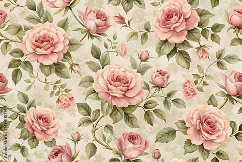Wallpaper Mural Classic Wallpaper Style Roses In Muted Pink On Light Torontodigital.ca